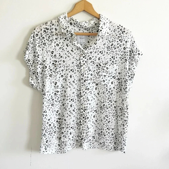 Rails Whitney white/brown leopard print short sleeve button down shirt top L - Picture 4 of 9
